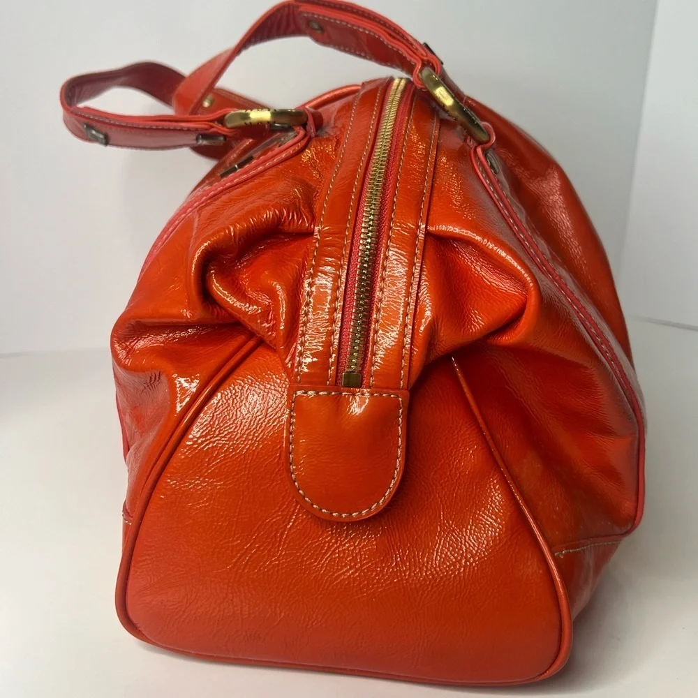 MCM Orange‎ Patent Leather Top Zipper Silver Studded Accent Satchel/Handbag 🧡